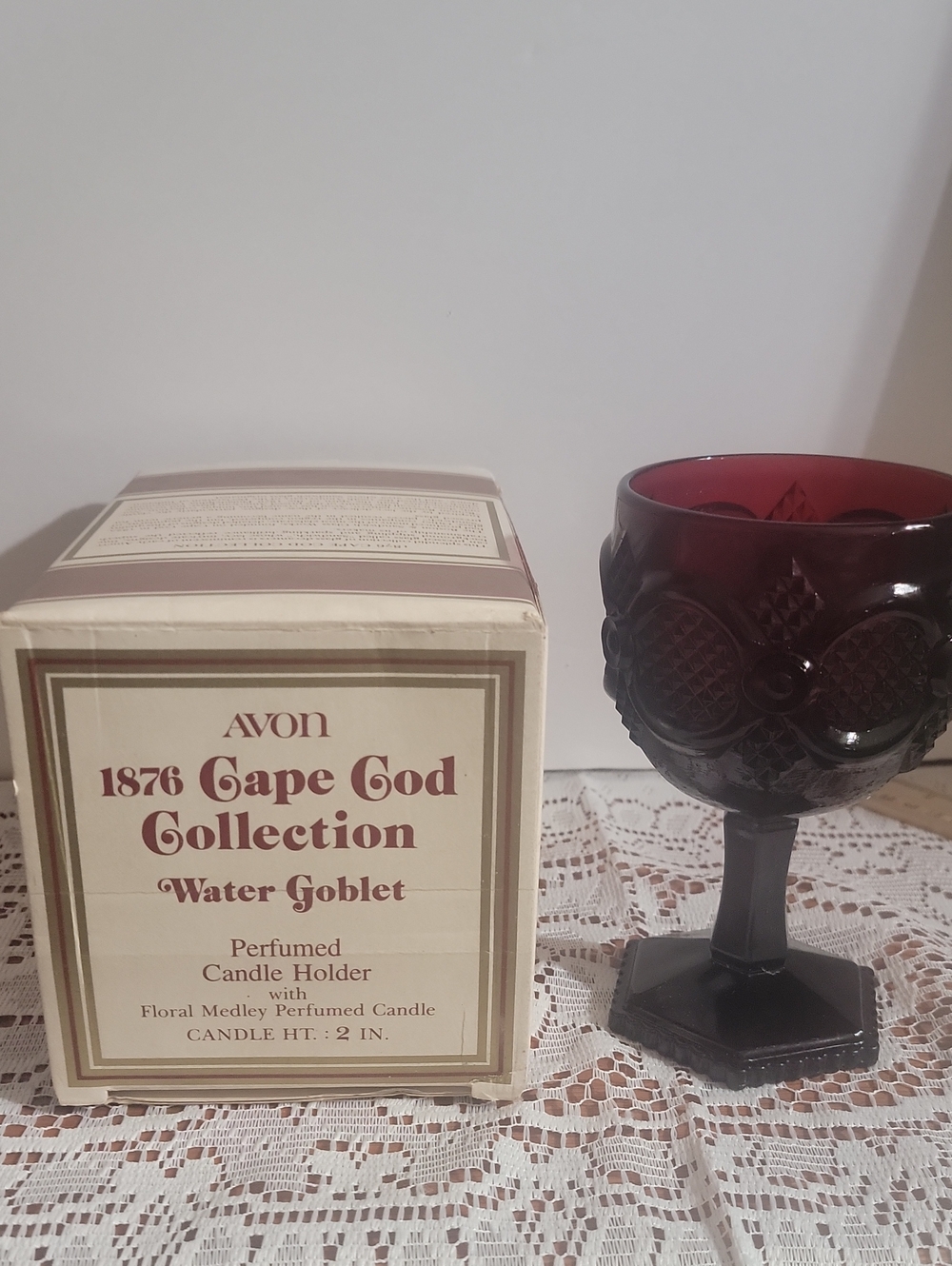 Avon 1876 Cape Cod Collection Deep Ruby Red WaterGoblet /Candle Holder